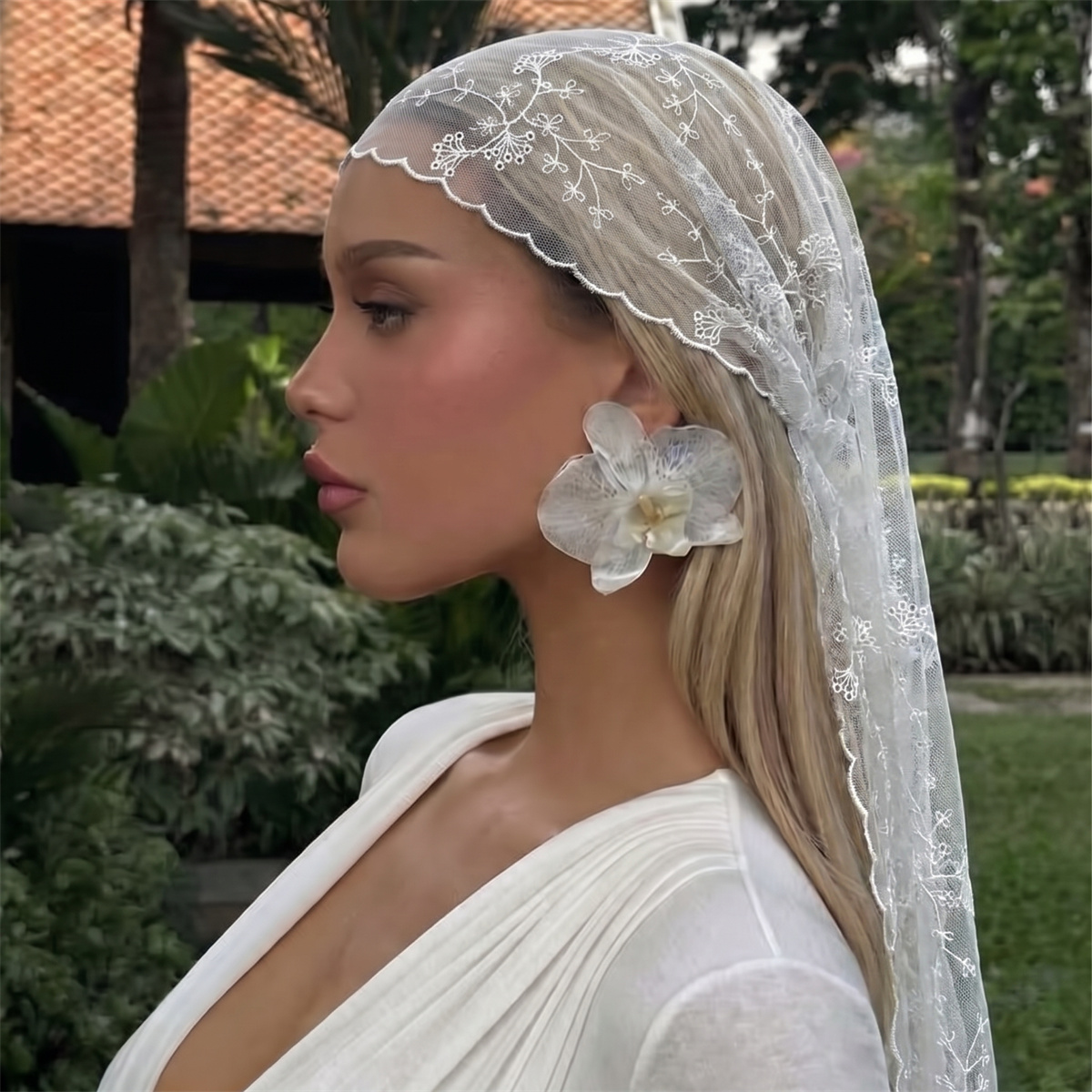 White Floral Lace Mesh Headsca - огляд і ціна Head Wrap Turban